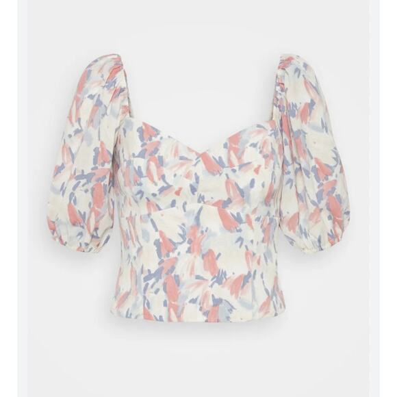 Abercrombie & Fitch Blue Pink Crop Blouse Top Small - Picture 1 of 5